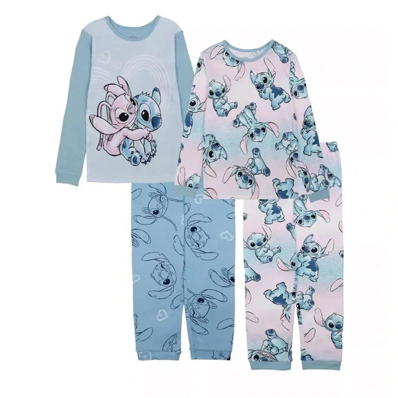 Disney Girls Lilo and Stitch Pajamas Set 4 Pc Set Long Sleeve & Pants Size 6 New - Picture 1 of 7